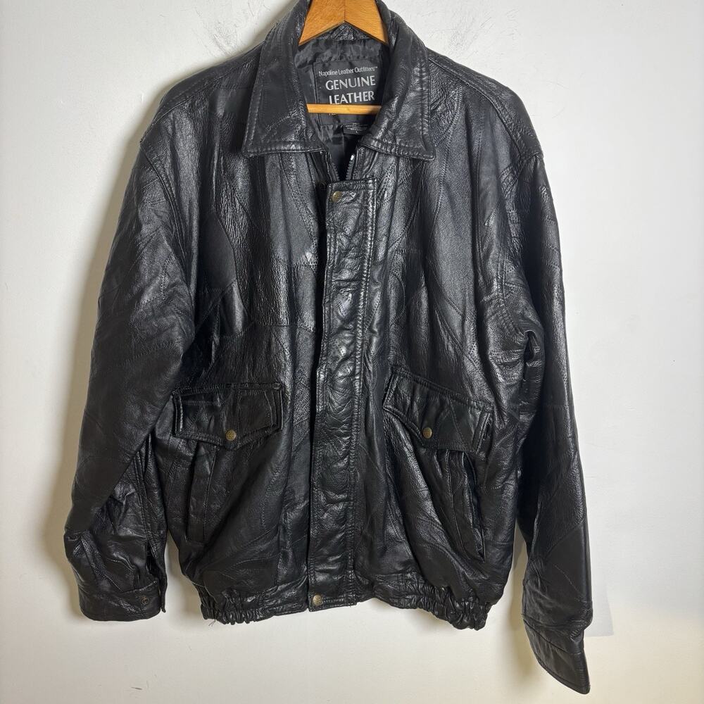 VNTG Napoline Leather Outfitters Genuine Patchwork Leather Bomber Jacket Size L